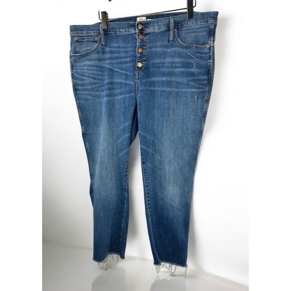 J. Crew 9" Vintage Straight Jeans Distressed Button Fly Blue Denim Plus Size 36 - Picture 2 of 10